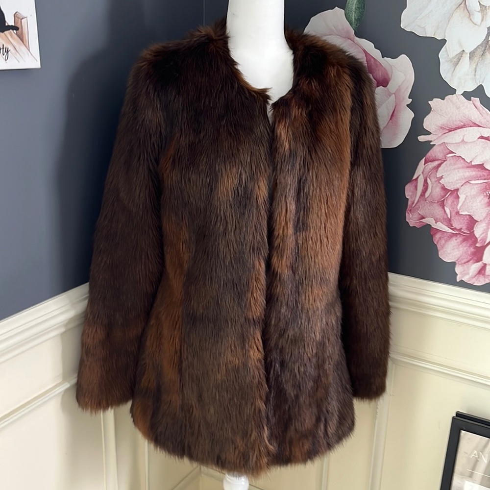 Rich brown faux fur jacket size L  (runs small)